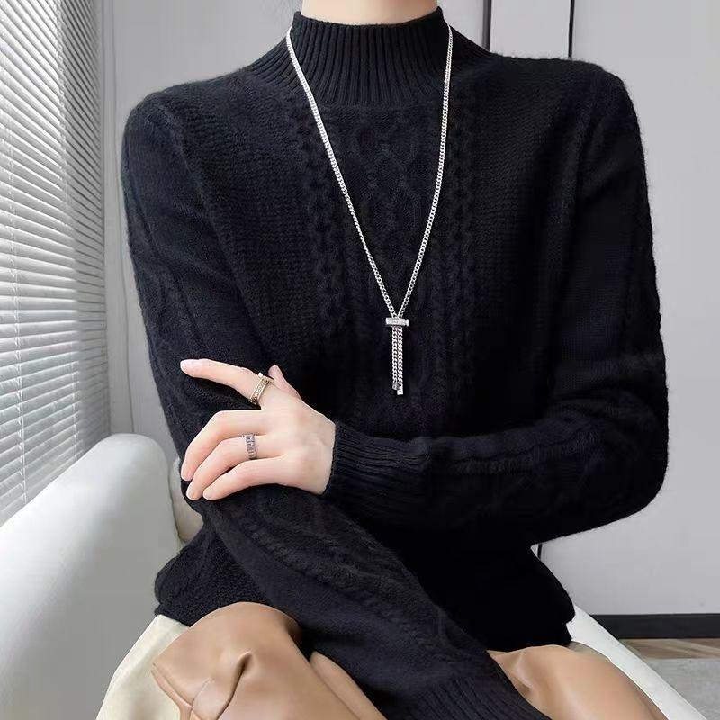 Women's Autumn Winter Turtleneck Base Layer Knitted Top Fashionable Elegant Loose Warm Sweater
