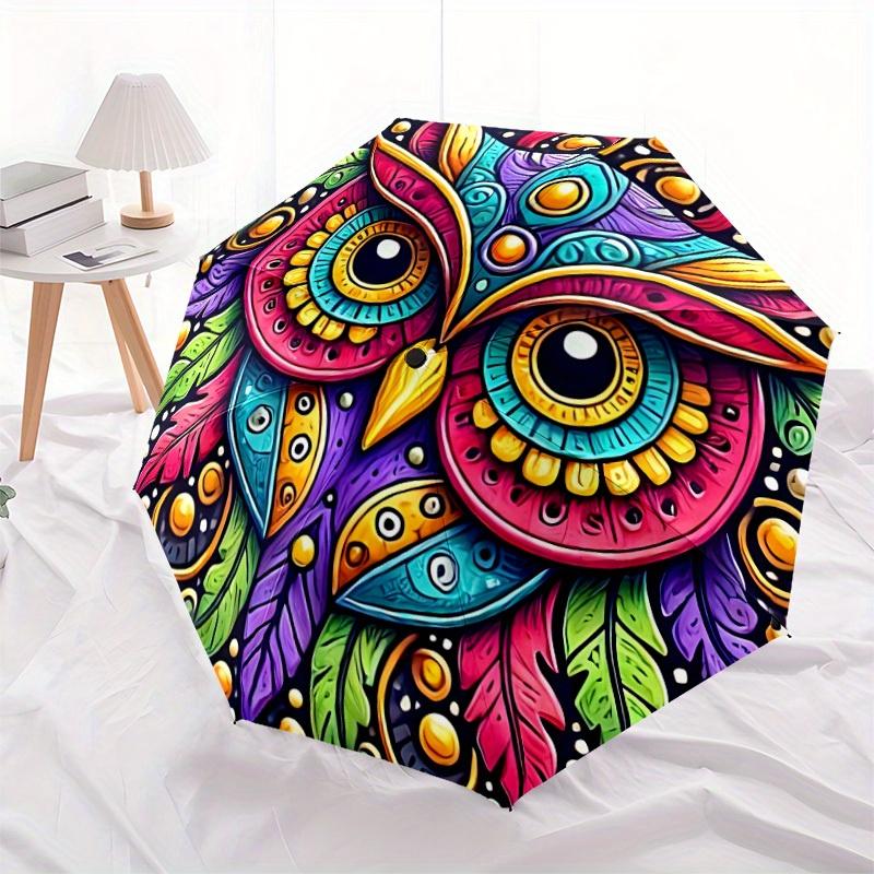 1 Stück Bunter Eulen-Mandala Faltbarer Regenschirm Mit Ausgezeichnetem UV-Schutz, 8 Speichen Lässiger Langlebiger Leichter Tragbarer Reise-Regenschirm Für M