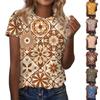Women's Casual Loose Fit Short Sleeve Top Floral Geometric Print Lightweight Summer Tee Shirt for Everyday Wear