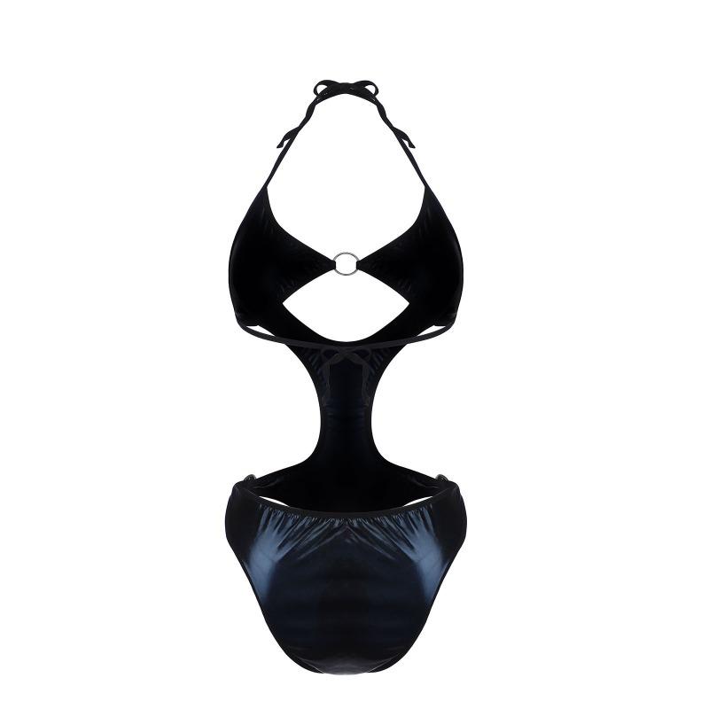 New sex underwear, sexy hollow lace-up imitation leather one-piece sex swimsuit, home, sex underwear