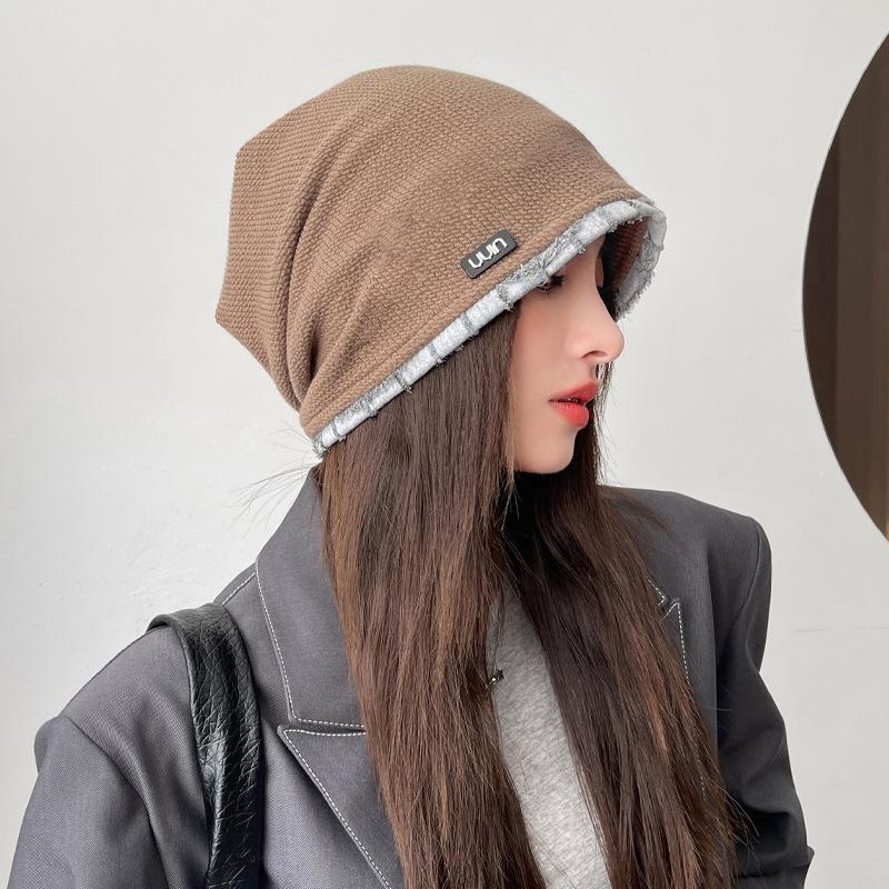 Hut Damen Einfarbig Vielseitig Studenten Stulpenmütze Frühherbst Dünn Großer Kopfumfang Baotou-Mütze Kalte Mütze