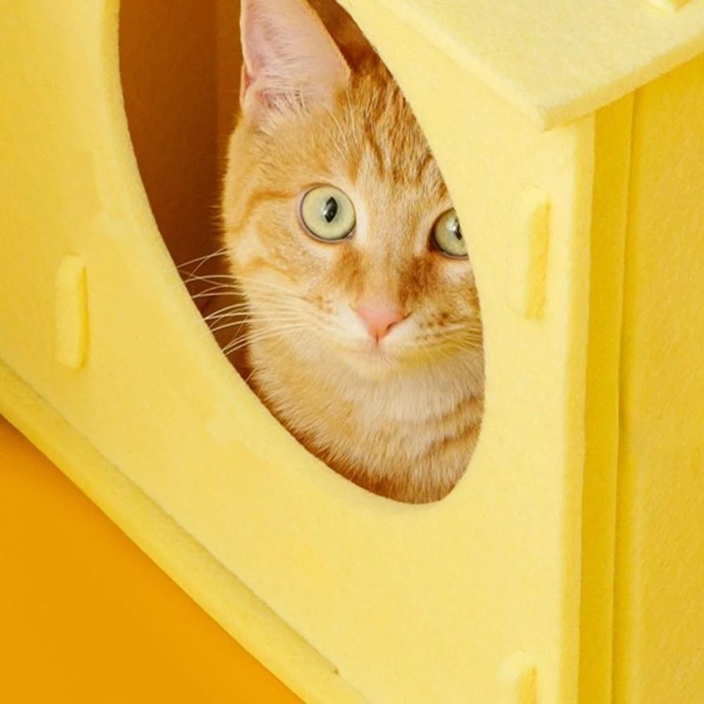 Cama Tunnel de Queso Desmontable Resistente al Desgaste Casa de Queso para Gatos Cama para Gatos de Fieltro que no Suelta Pelo para Gatitos