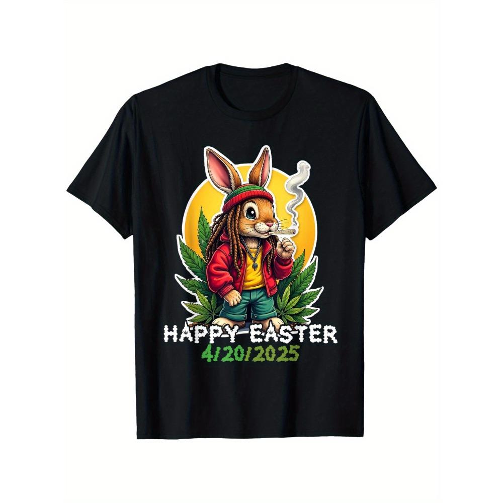 

European sizes Men s Easter Bunny with Joint 4/ 20 Easter 420 T-Shirt, Easter, Christmas, Valentine s Day, Carnival, St Patricks Day Gifts 4XL чорний