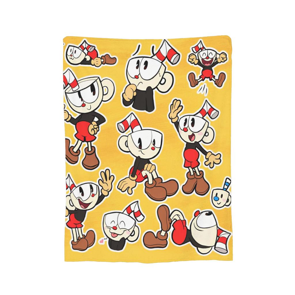 Cupheads And Mugman Blankets Flannel Game Lightweight Thin Throw Blankets for Bed Bedroom Quilt
