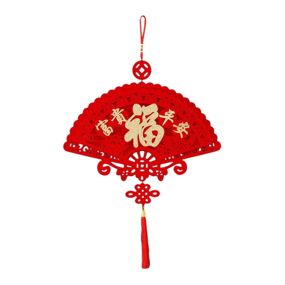 Spring Festival Decor Red Fu Character 3D Fan Shaped Hanging Pendant with Tassel for Spring Festival Wall Window Decor