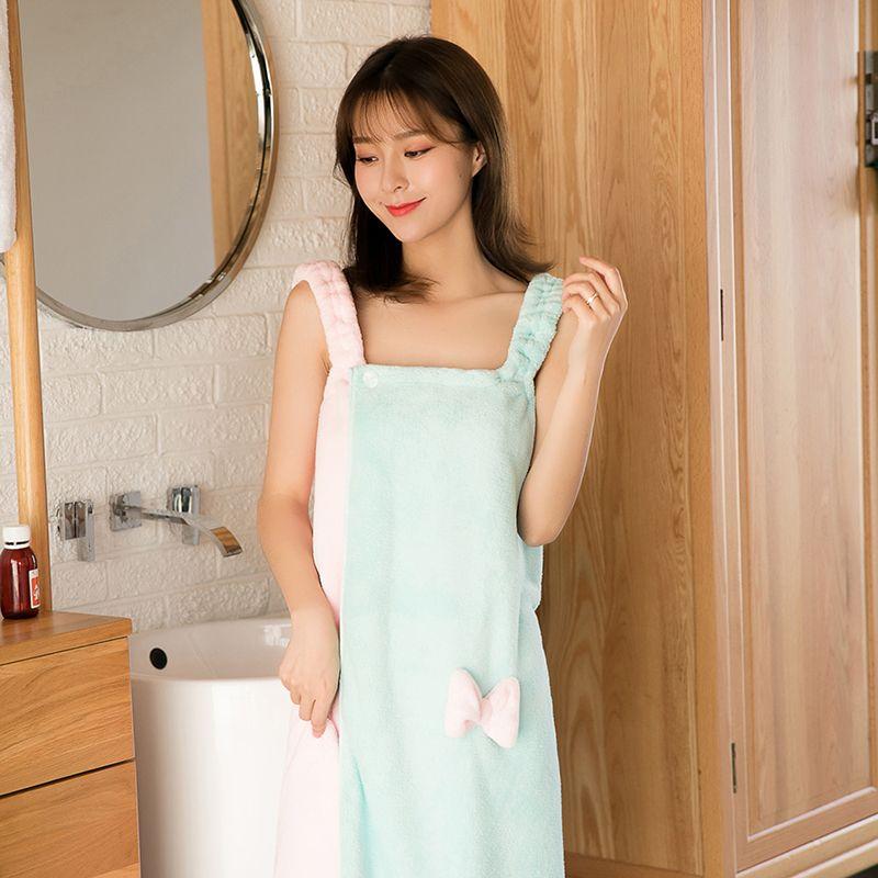 

Bath Towel Women Contrast Color Bow Sweet Wearable Shower Towels Bathroom Household Soft Absorbent Coral Fleece Toallas Portable 150x75cm&1pc