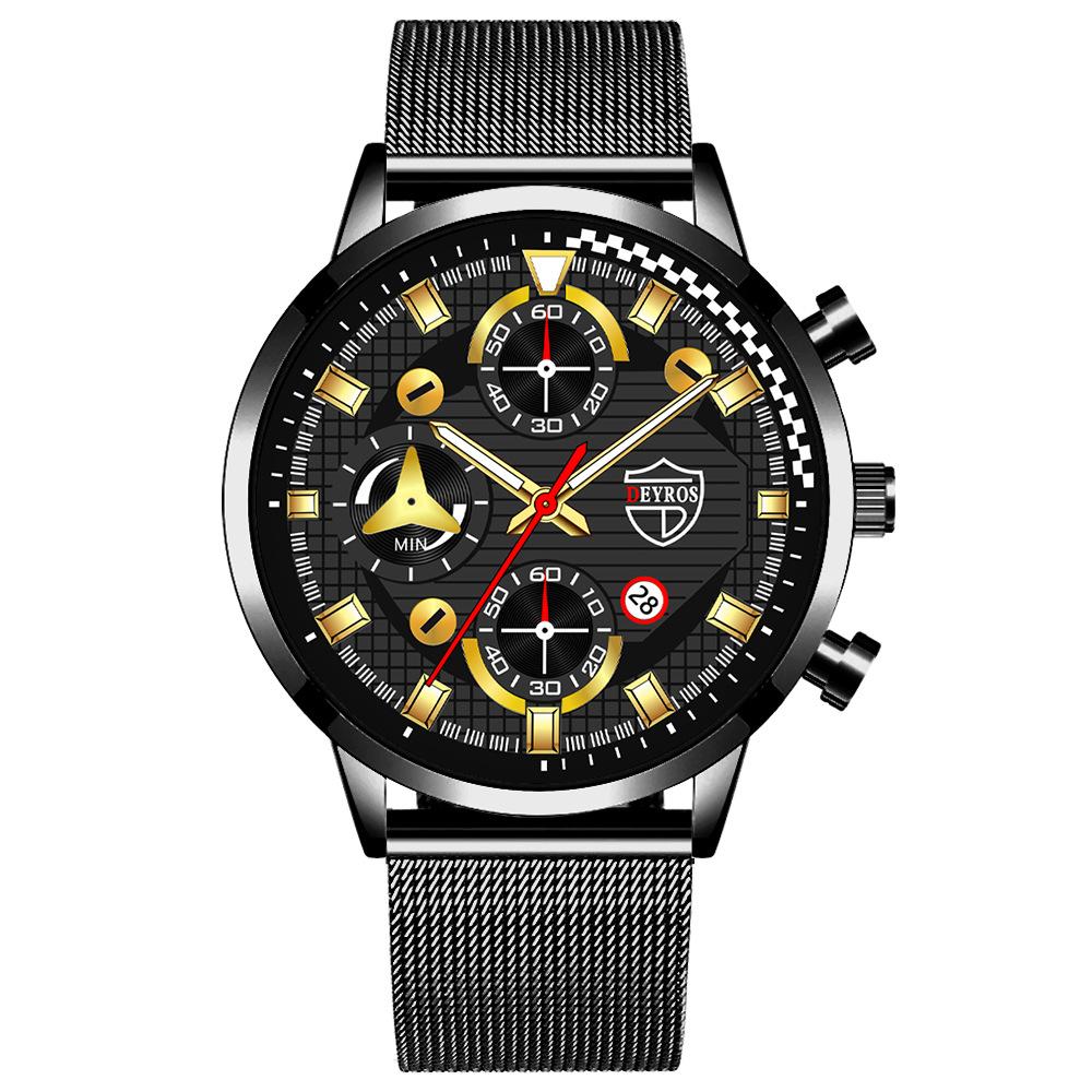 Steel Belt Watch Men'S Trend Fashion Quartz Watch Calendar Luminous