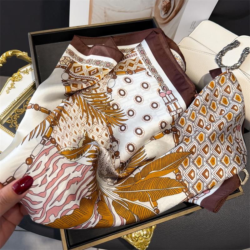 Luxury Fashion Print Square Scarf Women Soft Satin Scarves Bandana Hijab Neckerchief Shawl Kerchief Hair Band Foulard Lady