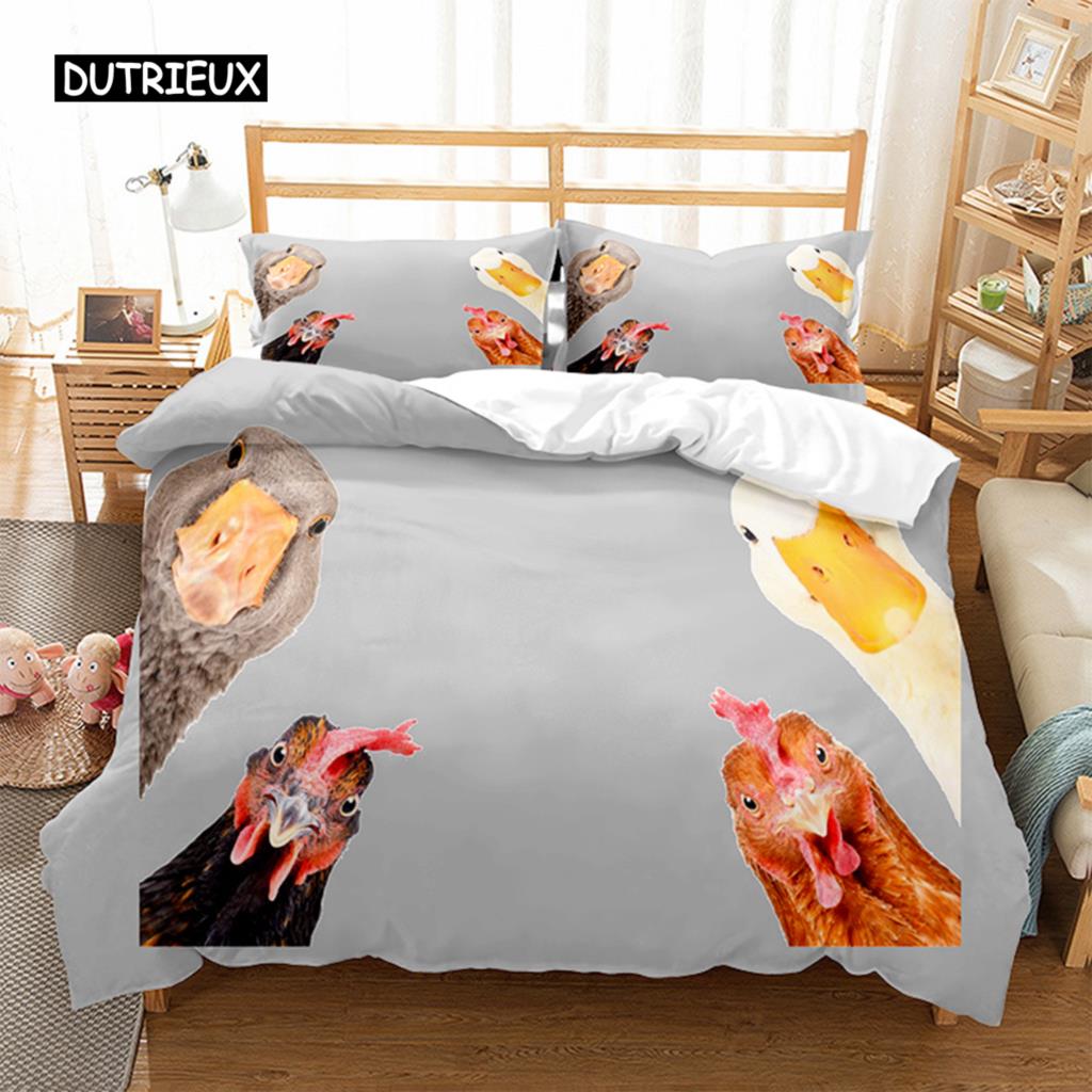 Kylling Sengetøy Sett Queen Gårdshus Dyr Dynetrekk Høne Hane Kylling Dynetrekk For Jenter Tenåringer Kvinner Soveromsdekor