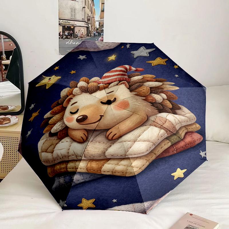 Autumn Hedgehog Family Umbrella 8-Frame for Travel, camping, Casual Lightweight Portable Umbrella, Essential for every family Holidays Gift