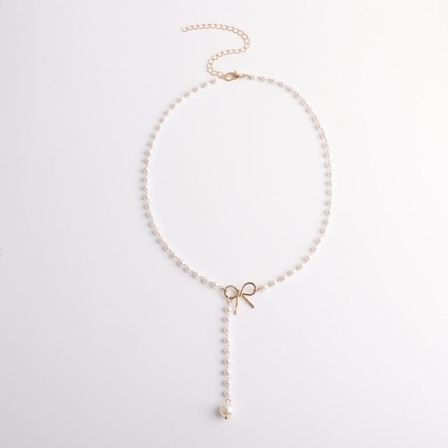 Vintage Big Bow Transparent Crystal Trendy Necklace Pearl Bead Choker Personality Elegant Sweet Short Chain Party Jewelry