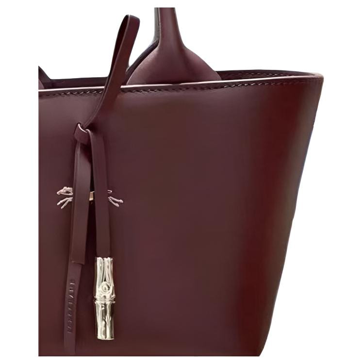 LONGCHAMP Le Roseau Calfskin Handbag Women's Burgundy Color 10278HIR109