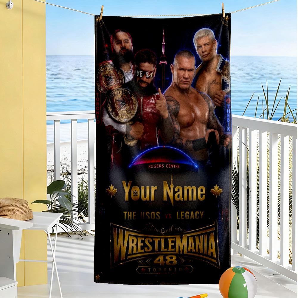 Wrestlemania Customize Text Beach Towel Super Soft & Absorbent For Beach Bathroom Outdoor Swimming Pool Camping Picnic Yoga Diving Vacation Accessorie