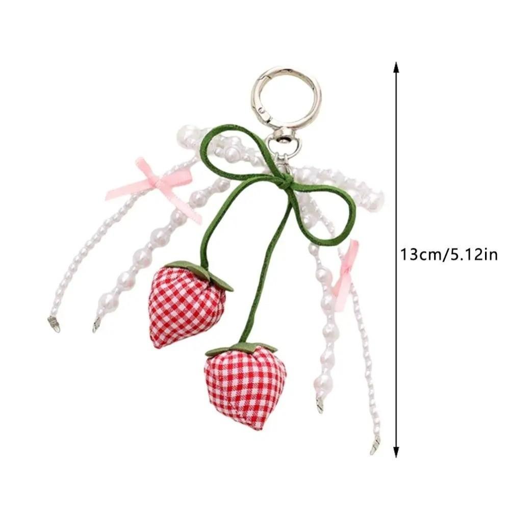 New Ribbon Pearl Strawberry Bow Keychain DIY Jewelry Style Mobile Phone Pendant Bag Charm Pendant Mobile Phone Chain