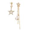 Five-pointed Star AB Asymmetric Super Flash Star Earrings Silver Needle Long Tassel Temperament Earrings Pearl Earrings