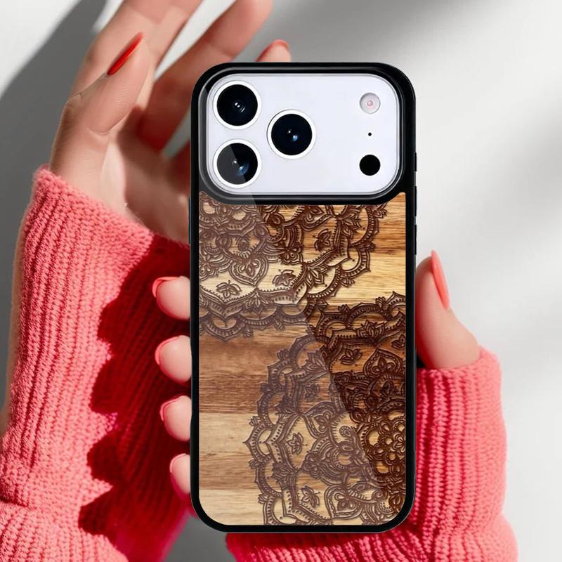 Mandala Floral Wood Phone Case for iPhone 17 16 15 14 13 Pro Max Back Cover for 12 11 Pro Coque