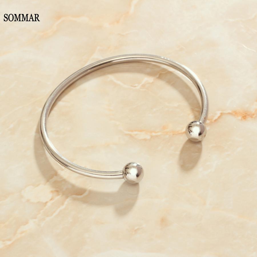 

SOMMAR Модный золотистый/цвет нержавеющей стали браслет-шарм для женщин, C-образный открытый стальной шарик, Свадебный браслет, Оптовая продажа