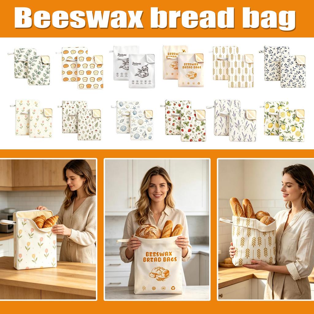 Beeswax Bread Bag with L-Shaped Zipper for Bread Storage