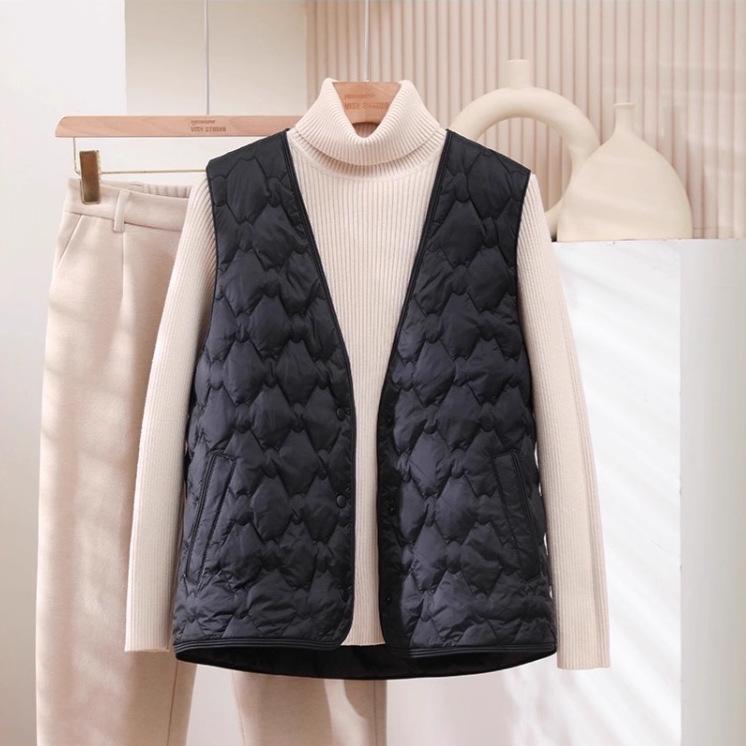 2025 High-End Lightweight Warm V-Neck Down Vest - 90% White Duck Down, Versatile Fashion Gilet for Autumn/Winter