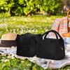 Insulated Lunch Bag Black 23x13x19cm Portable Handle Zipper Closure Thermal Cooler Food Container