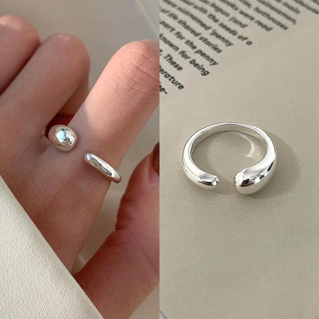 Korean Style S925 Silver-Plated Water Drop Crossover Open Ring – Women's Retro Fashion for Index Finger