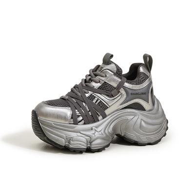 9CM European Products Popular Thick-soled Small Women Increase Height 2025 Spring New Mesh Casual Sports Dad Shoes