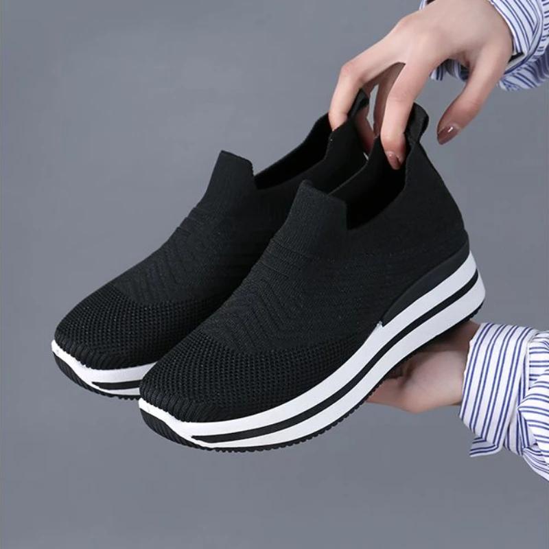 Fashion Whit Ladies Shoes  Mesh Breathable Women FootwearHigh On Platform Slip Fashion 2024 Trends Designer Cheap Summer Offer Spring 39