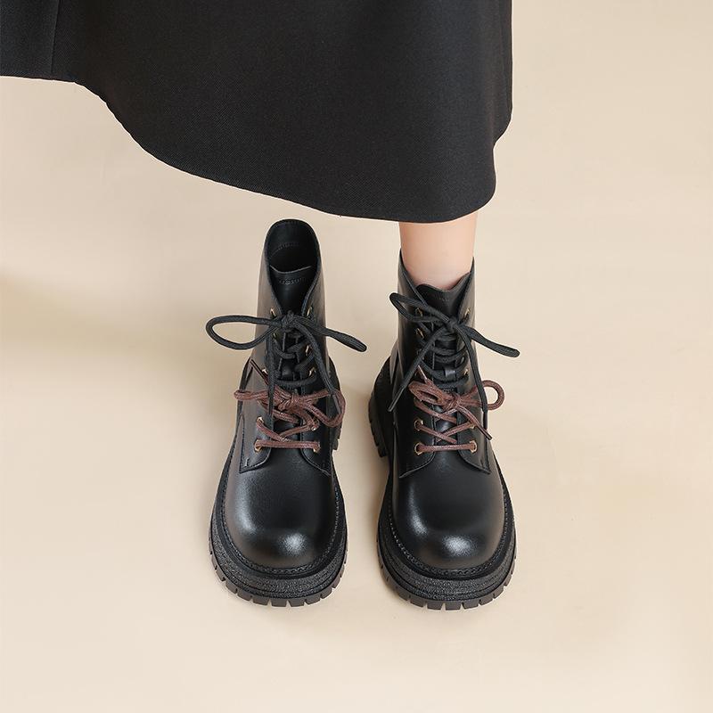 Augustine Martin boots women's 2025 new autumn black platform British style short boots thick heel medium motorcycle boots