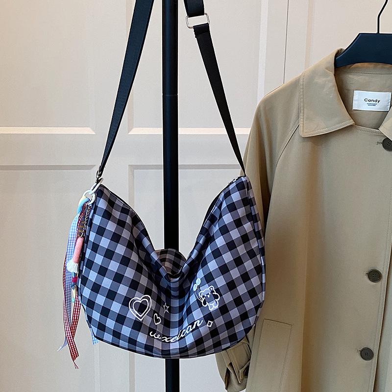 Casual Plaid Shoulder Bags for Women Lightweight Simple Ladies Crossbody Bag Purse Embroidered Deisgn Female Hobos Phe Handbag