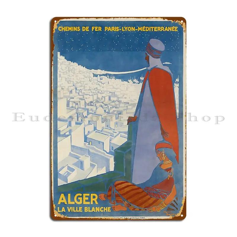 Plm Alger Vintage Travel Poster Metal Sign Wall Decor Cinema Wall Decor Iron Club Tin Sign Poster 20x30cm