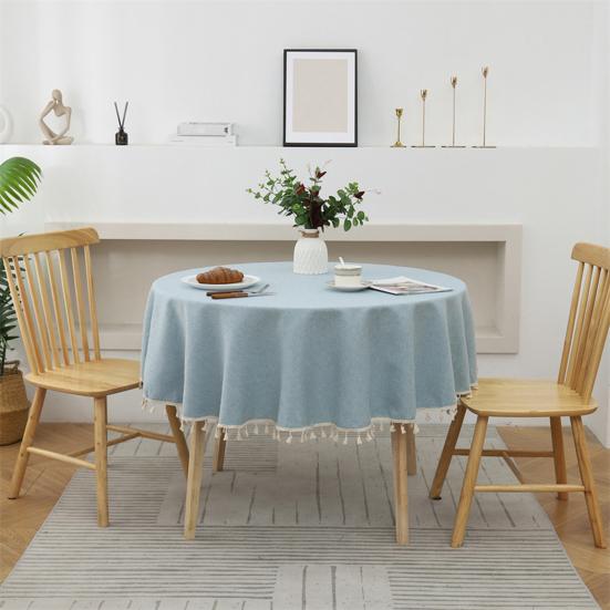 Decorative Tablecloth Solid Color Stain Resistant Washable Easy Care Dining Table Mat Round Tablecloth Ornament