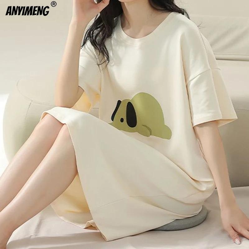 Robe de nuit d'été grande taille pour femme Marque neuve Antibactérienne Haute Qualité Chemise de nuit Manches courtes Pyjama Robe décontractée