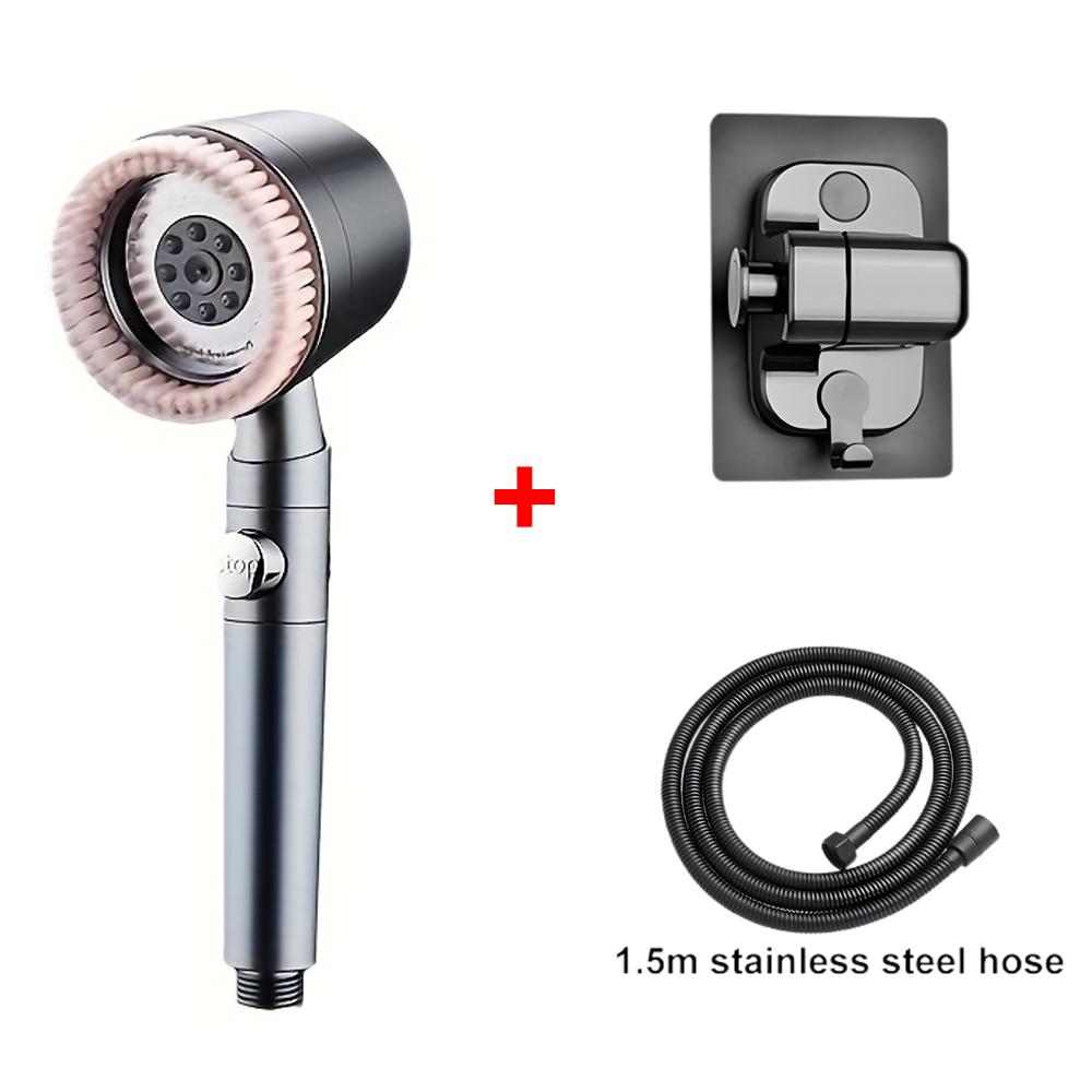 Pommeau de douche 5+1 modes avec brosse de massage ABS Haute pression Économie d'eau Portable Filtre de salle de bain Pommeau de douche Arrêt d'eau à une touche