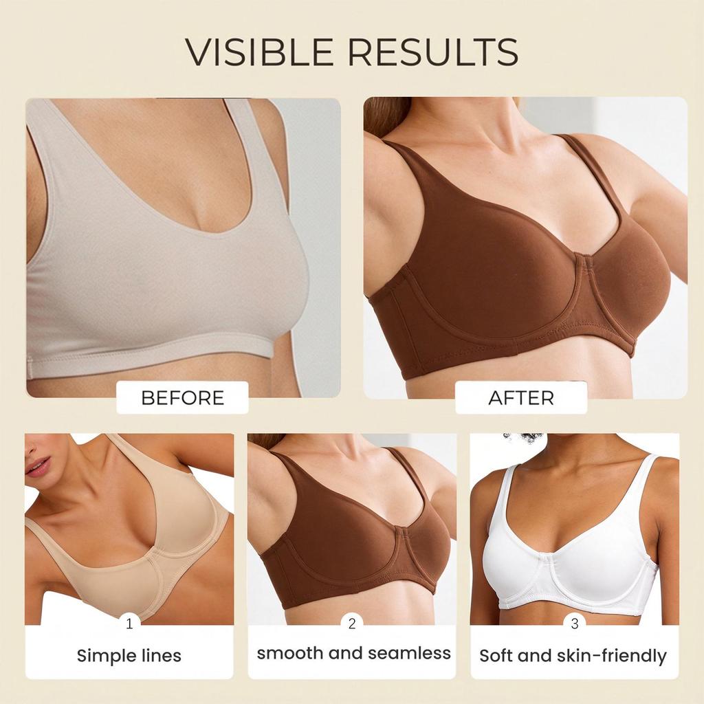 Zeriluna Nude Underwire Non-Padded Bra with Wide Straps - Comfortable, Skin-Friendly Push-Up Lingerie