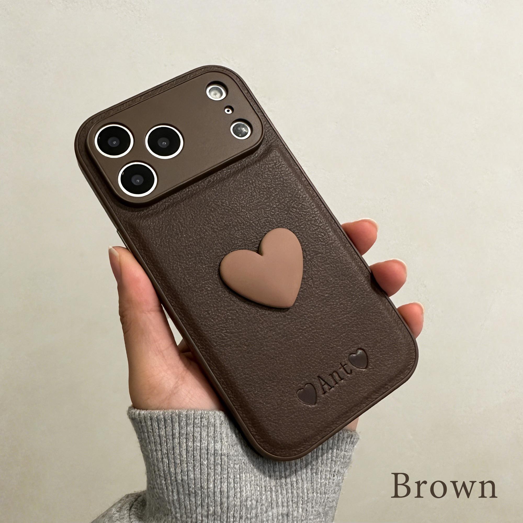 

Personalized Custom Name Hot Engraved Case for iPhone 17 16 15 14 13 Pro Max Plus Air Retro Faux Leather 3D Acrylic Heart For iPhone 17ProMax