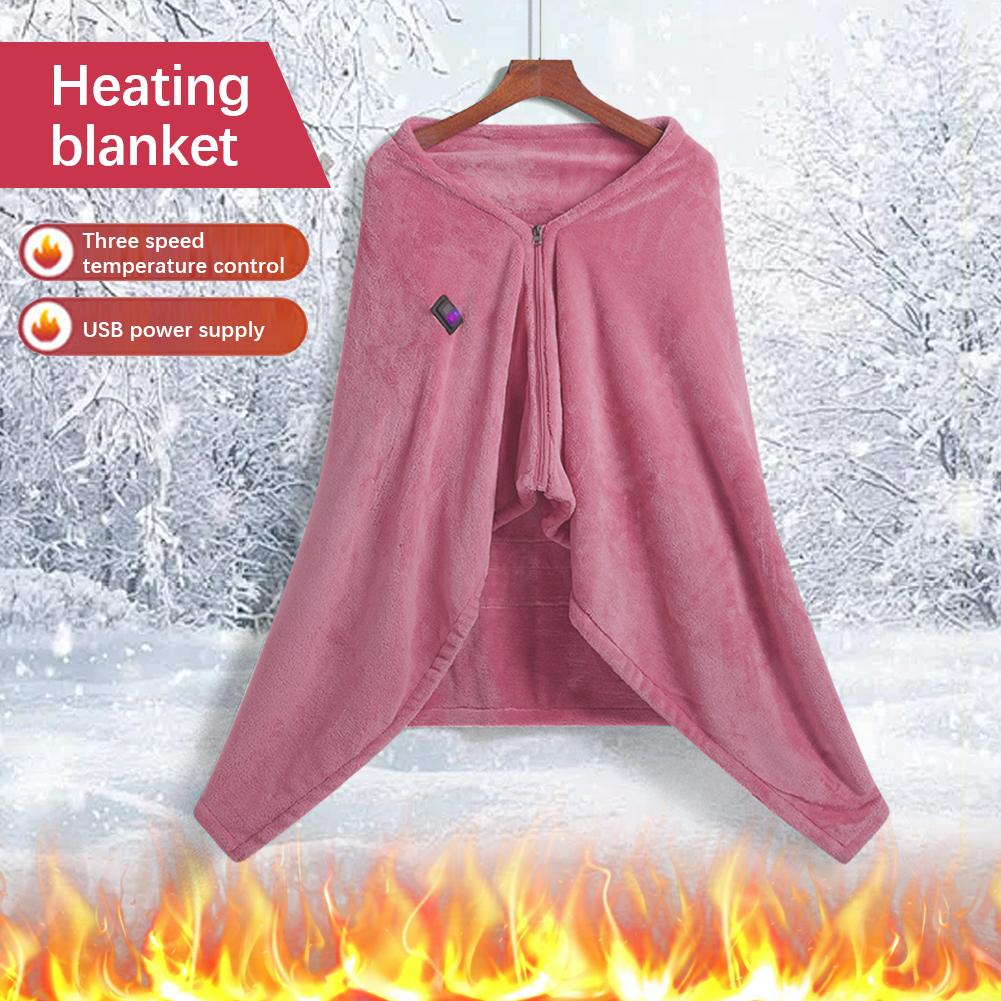 USB Coral Fleece Heated Blanket 3 Temperature Adjustment Soft Thermal Blanket Wireless Heated Blanket for Outdoor Camping