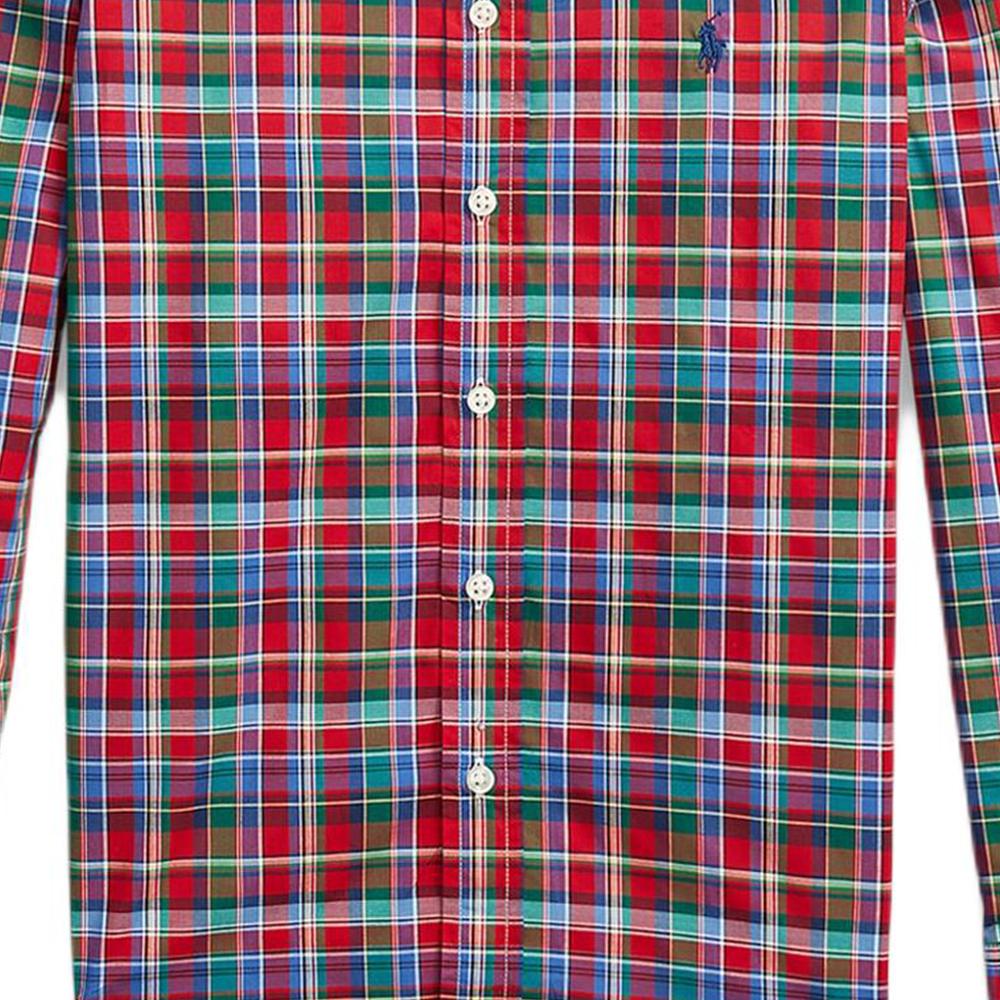 Polo Ralph Lauren Shirt Kids Plaid Logo Embroidery Long Sleeve Red Kids Tops 323918249-005