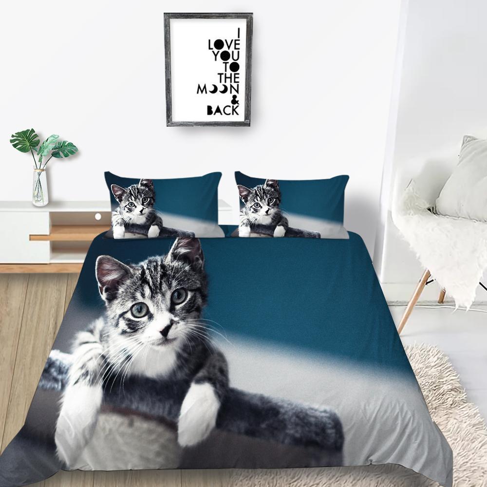 Cat Duvet Cover Set King Size Microfiber Cute Animal Print Girl Teen Kid Comforter Cover Lovely Kitty Series Pattern Bedding Set