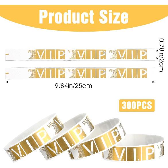 300 Pcs VIP Wristbands for Events, Waterproof Party Wrist Bands, Lightweight VIP Paper Bracelets for Party Concert Club Amusement Park Festivals