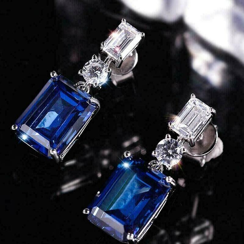 Xiaomi Huitan Trendy Geometric Blue Cubic Zirconia Drop Earrings for Women Silver Color Fashionable Female Ear Accessories Hot Jewelry