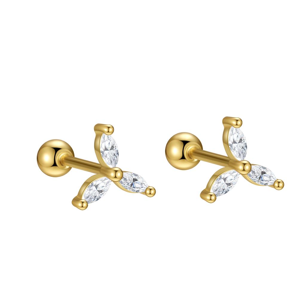925 Sterling Silver Shiny Zircon Windmill Screw Earrings for Women's Fashion Creative Design Earrings