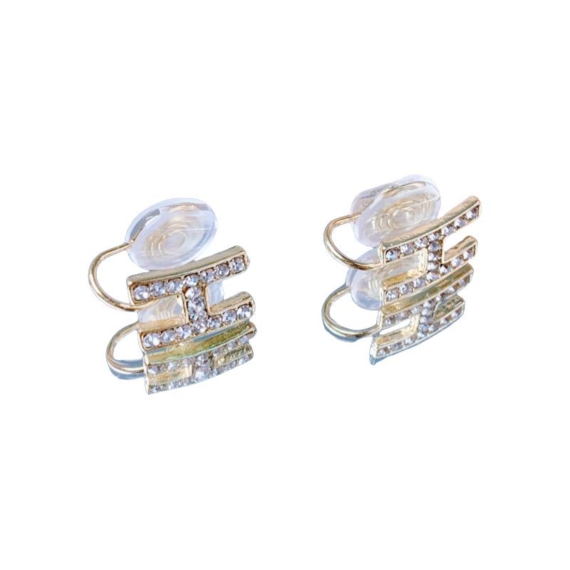 Korean Rhinestone H-Letter Mosquito Coil Ear Clips – Trendy, Simple, Fashionable Earrings