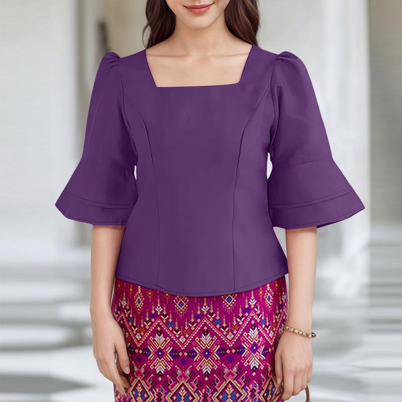 ZANZEA Women Casual Square Collar Flare Half Sleeve Summer Blouse