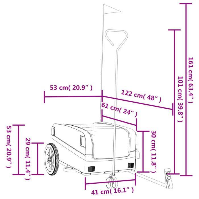 VidaXL Bicycle Trailer, Transport Cart with Flag, Bicycle Cart, Bicycle Trailer, Luggage Trailer, 94054