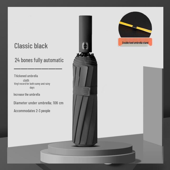 Ultra Durable UV Protection Auto Double-Fold Black Umbrella.