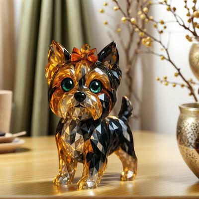 Creative Fake Crystal Animal Sculptures Cat/Dog Figurines Resin Animal Artwork Sculpture Home Office Desktop Decoration Ornament