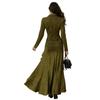 Damen Langarm Knopfleiste Extra-Langes Kleid Wickelkleid Asymmetrisch Gerüscht Hohe Taille Western Damen Elegantes Jeanskleid