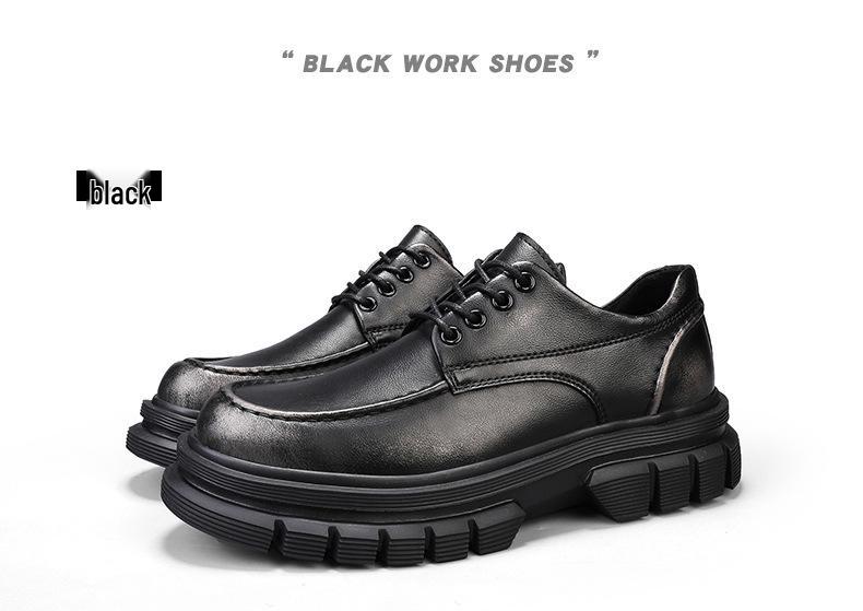 Men's Spring Casual Leather Derby Shoes with Thick, Lightweight Sole for Height Increase