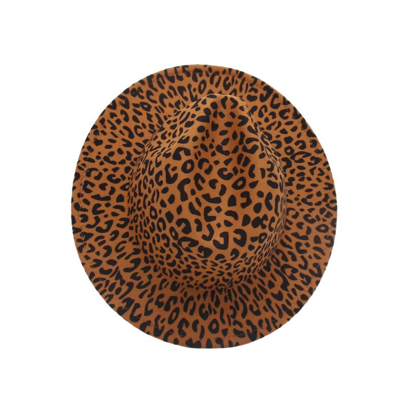 Tibetan Top Hat Men'S And Women'S Double-Sided Color Matching Leopard Print Woolen Flat-Brimmed Big Eaves Hat Felt Hat Jazz Top Hat