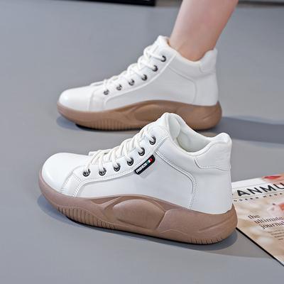 Ladies' Spring and Autumn Style High Top White Shoes, Student Versatile Sponge Cake Shoes, Women's Sports Shoes